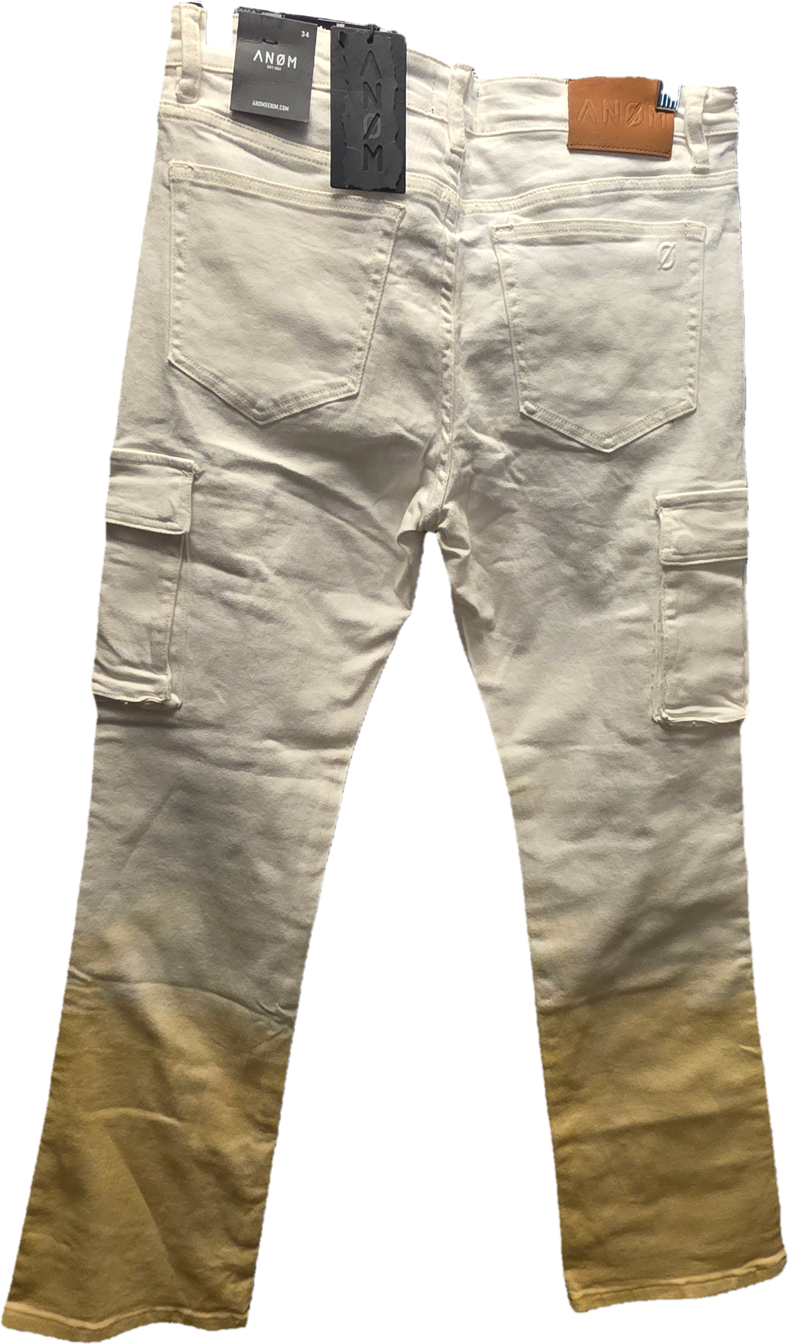 ANØM White Khaki Ombre Cargo Stacked Jeans