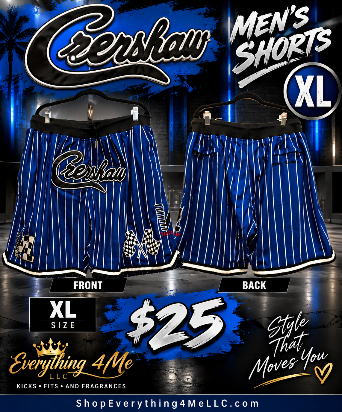 Crenshaw Blue Pinstripe Basketball Shorts – Size XL