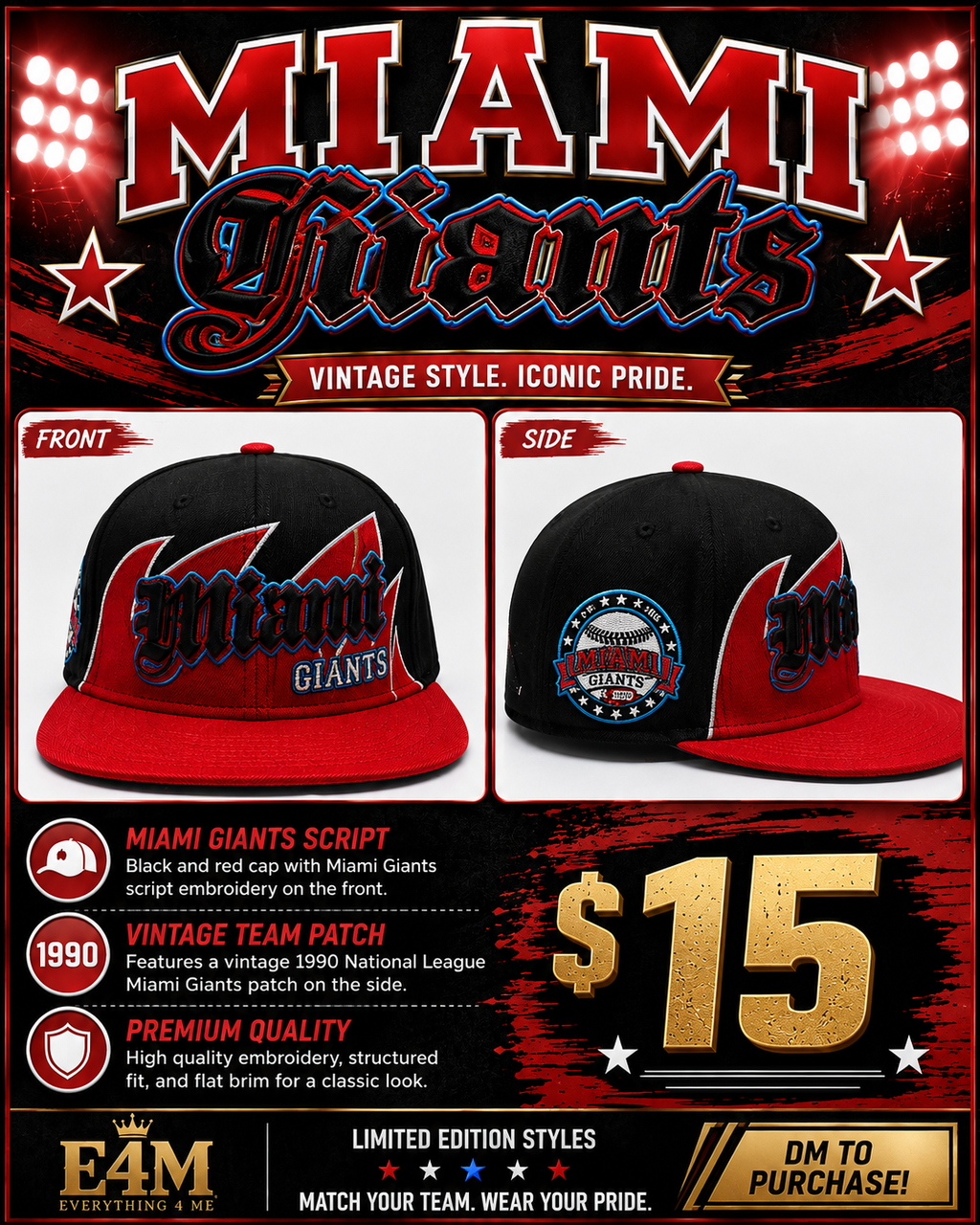 Miami Giants Vintage Fitted Hat – Black & Red