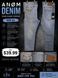 ANØM Light Wash Denim size 34 light blue ice wash with leather patch front and back