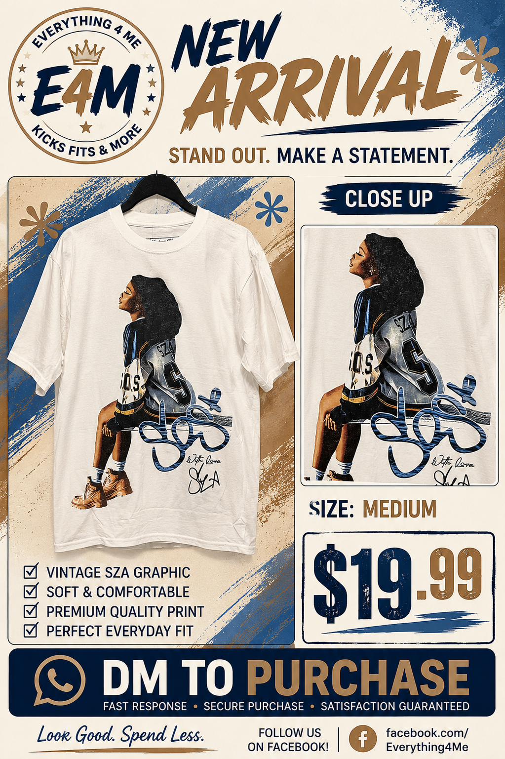 SZA SOS Vintage Graphic Tee - Promo Flyer