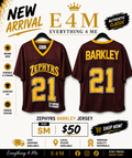 Zephyrs Barkley #21 maroon and gold football jersey front and back view