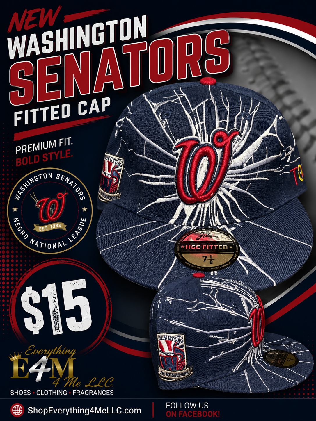 Washington Senators Negro National League Fitted Hat – Navy